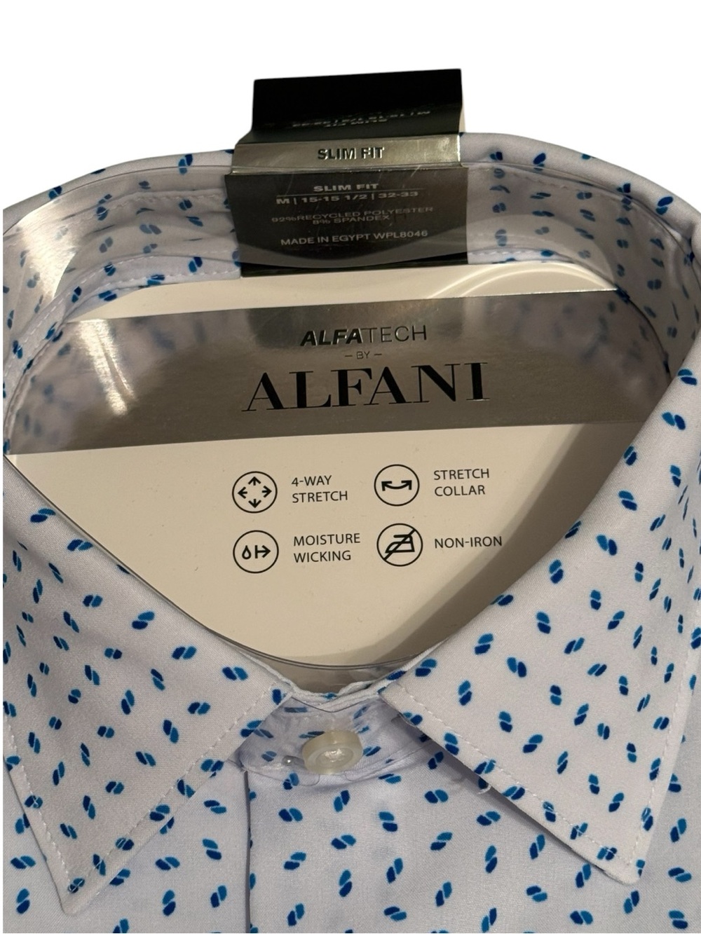 Alfani Slim Fit Alfatech Dress Shirt Men Size 15-15 1/2 32/33 White Cobalt Blue